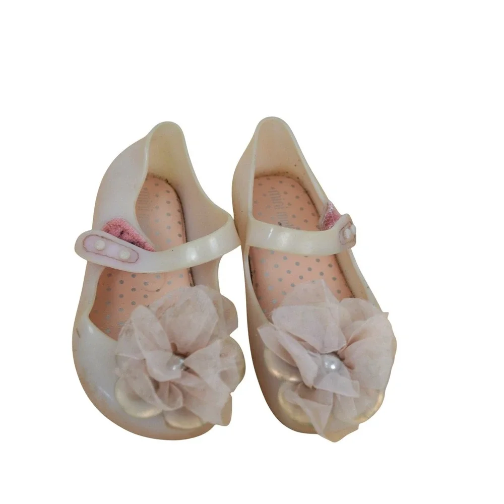 Mini Melissa Ultras Girls Mary Jane Jelly‎ Shoes With Flora Size 7